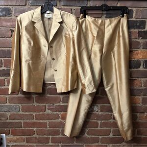 Vintage TALBOTS gold silk pants suit size 6P 6 petite